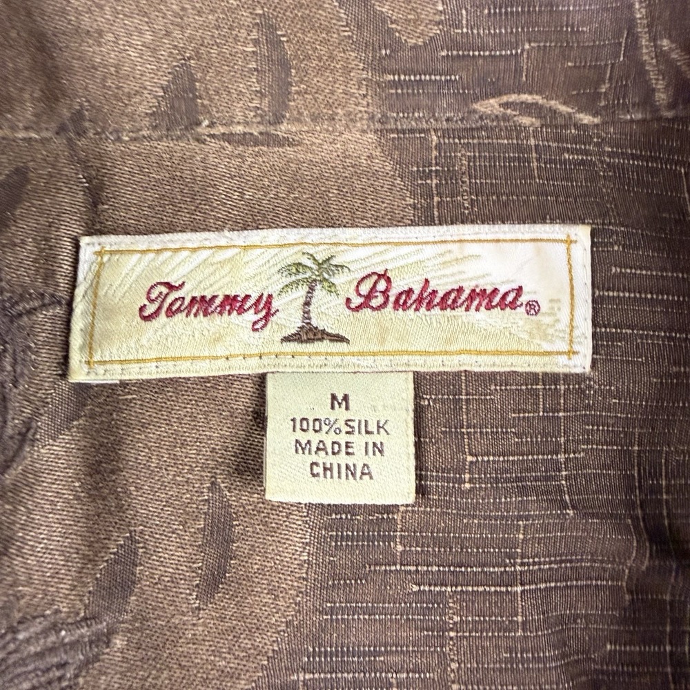 Tommy Bahama Mens Medium Brown 100% Silk Tropical Palm Leaf Camp Hawaiian Shirt - Picture 2 of 7